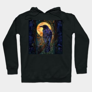 Beautiful Raven in a Forest with Full Moon - stained glass effect Hoodie